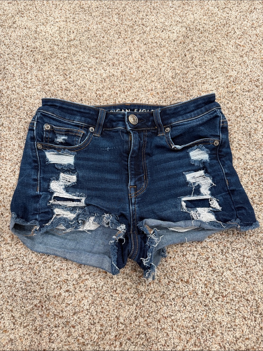 American Eagle Outfitters Dark Wash Distressed Jean Shorts